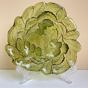 Indiana Glass Loganberry vintage green triangle dish with textured exterior
